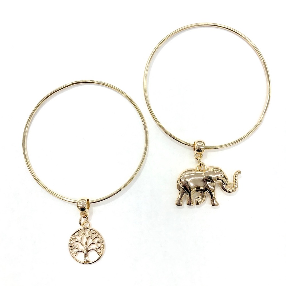 14kt GOLDFILLED Elephant&Tree Of Life Charm Bangle
